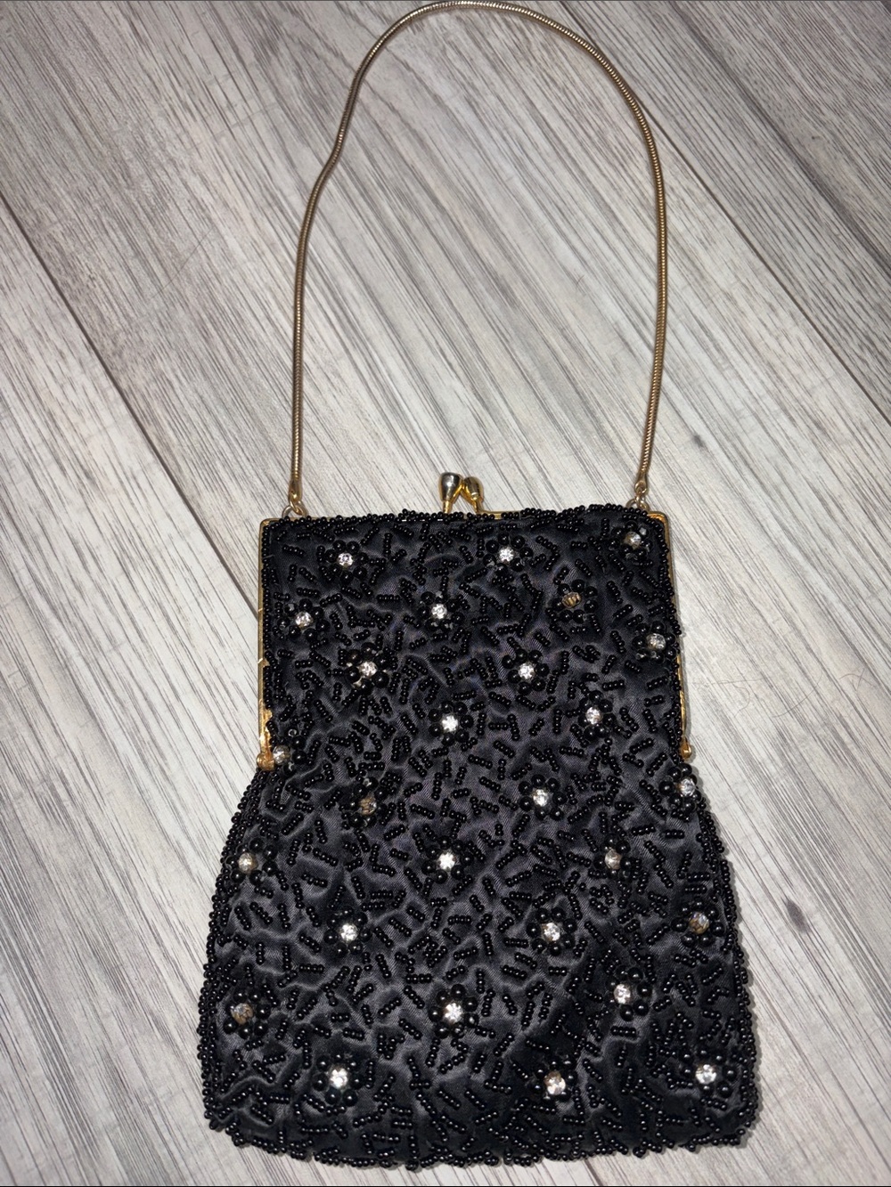 Black Beaded GLAM Evening Bag with Gold Chain perfect for fall plays & HALLOWEEN